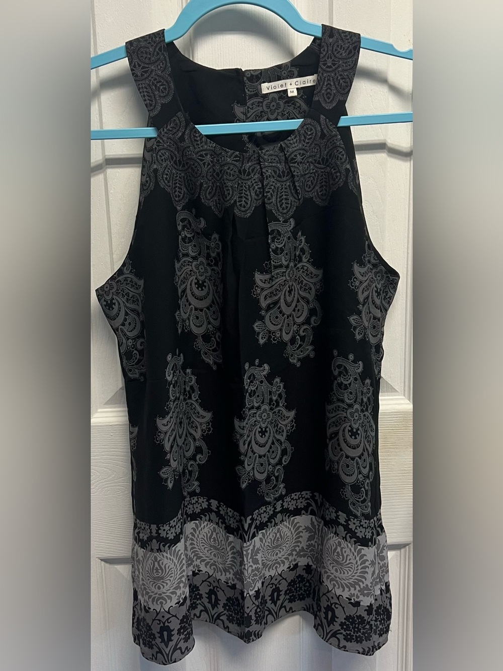 Violet & Claire Black Dress with Gray Paisley Motif